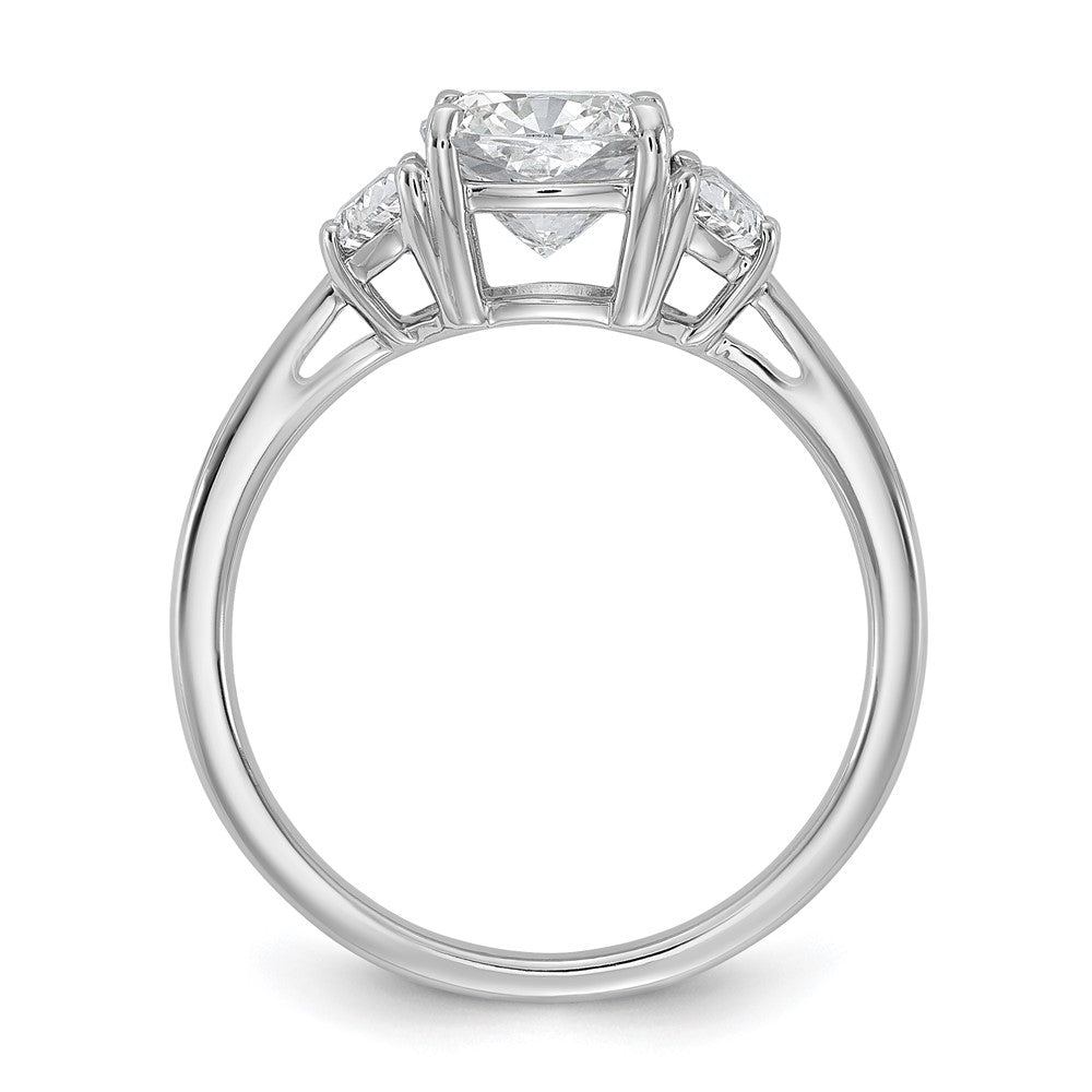 14K White Gold 1/2 carat Lab Grown Diamond VS+ F+ Half Moon and 1 1/2 carat Cushion Center Semi Mount Three Stone Engagement Ring