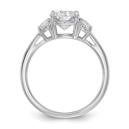14K White Gold 1/2 carat Lab Grown Diamond VS+ F+ Half Moon and 1 1/2 carat Cushion Center Semi Mount Three Stone Engagement Ring