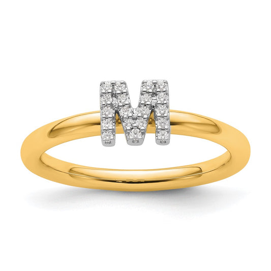14K Yellow Gold Stackable Diamond Initial M Size 7 Ring