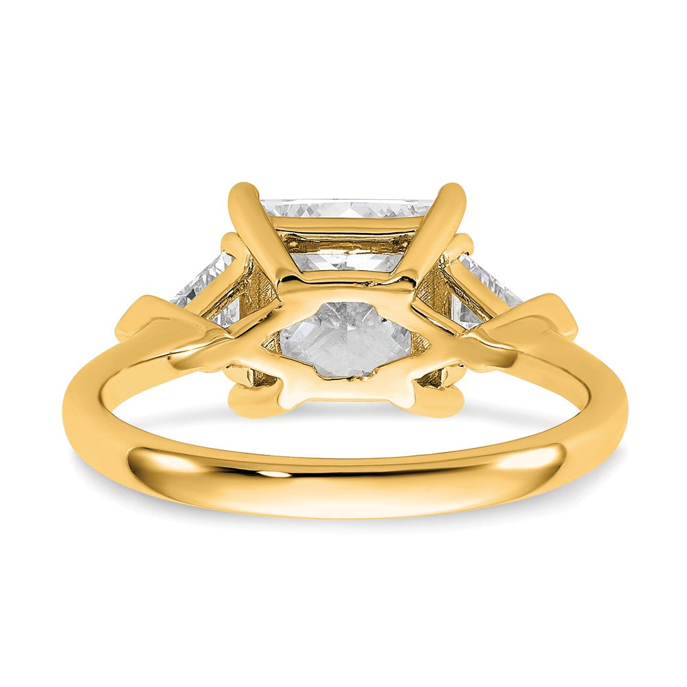 14K Yellow Gold 3 1/8 carat Certified Lab Grown Diamond VS+ F+ Princess and Trillion Complete Three Stone Engagement Ring