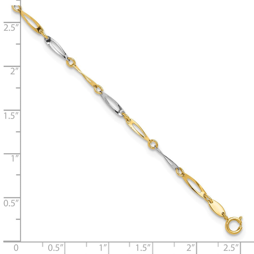 14K Two-Tone Gold Polished Oval Twist Link 9 Inch Plus 1 Inch Extender - Total 10 Inch Anklet