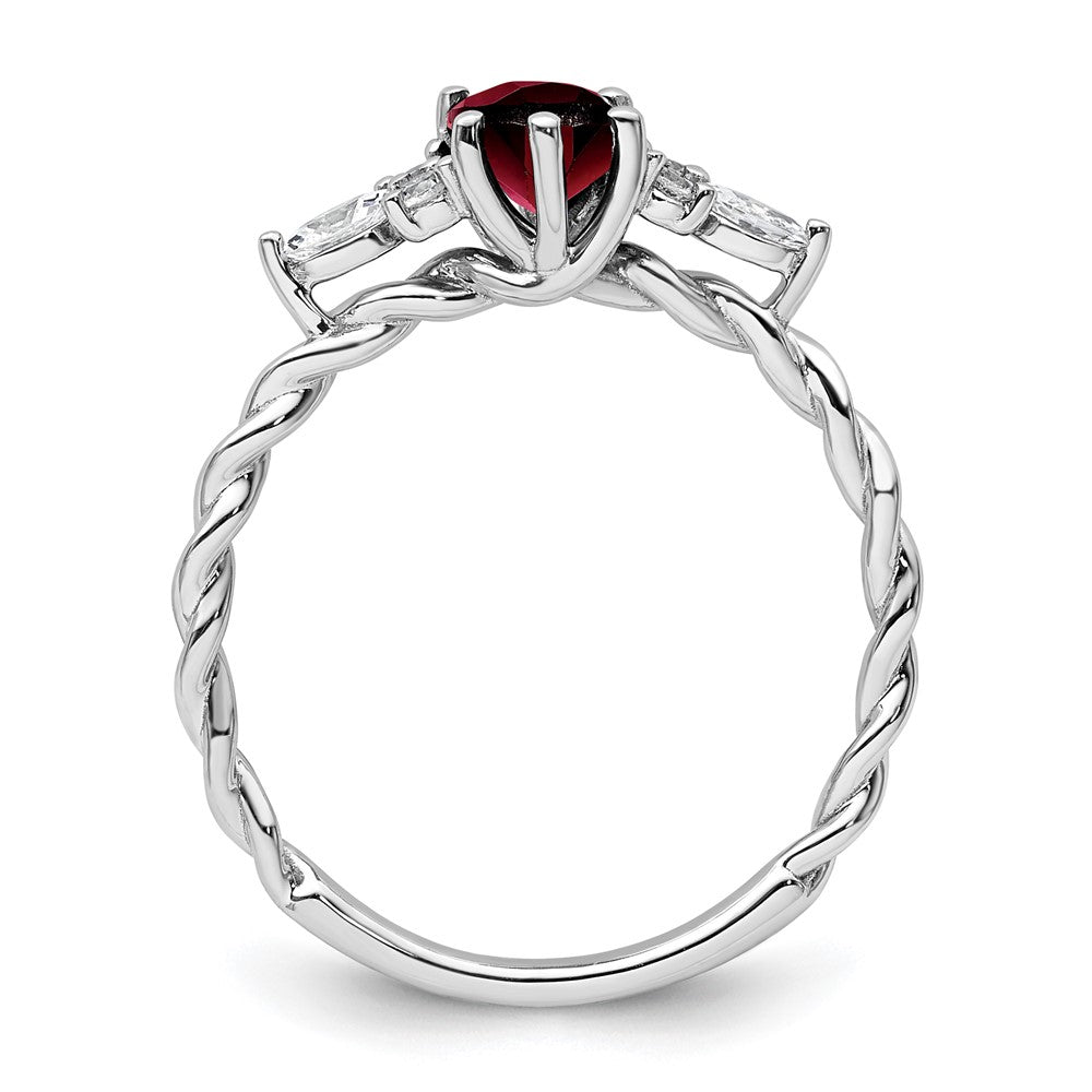 14K White Gold Diamond and 7x5 Oval January/Garnet Size 7 Twisted Ring