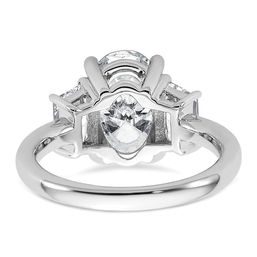 14K White Gold 4 carat Certified Lab Grown Diamond VS+ F+ Oval and Trapezoid Complete Three Stone Engagement Ring