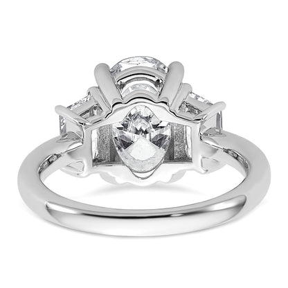 14K White Gold 4 carat Certified Lab Grown Diamond VS+ F+ Oval and Trapezoid Complete Three Stone Engagement Ring