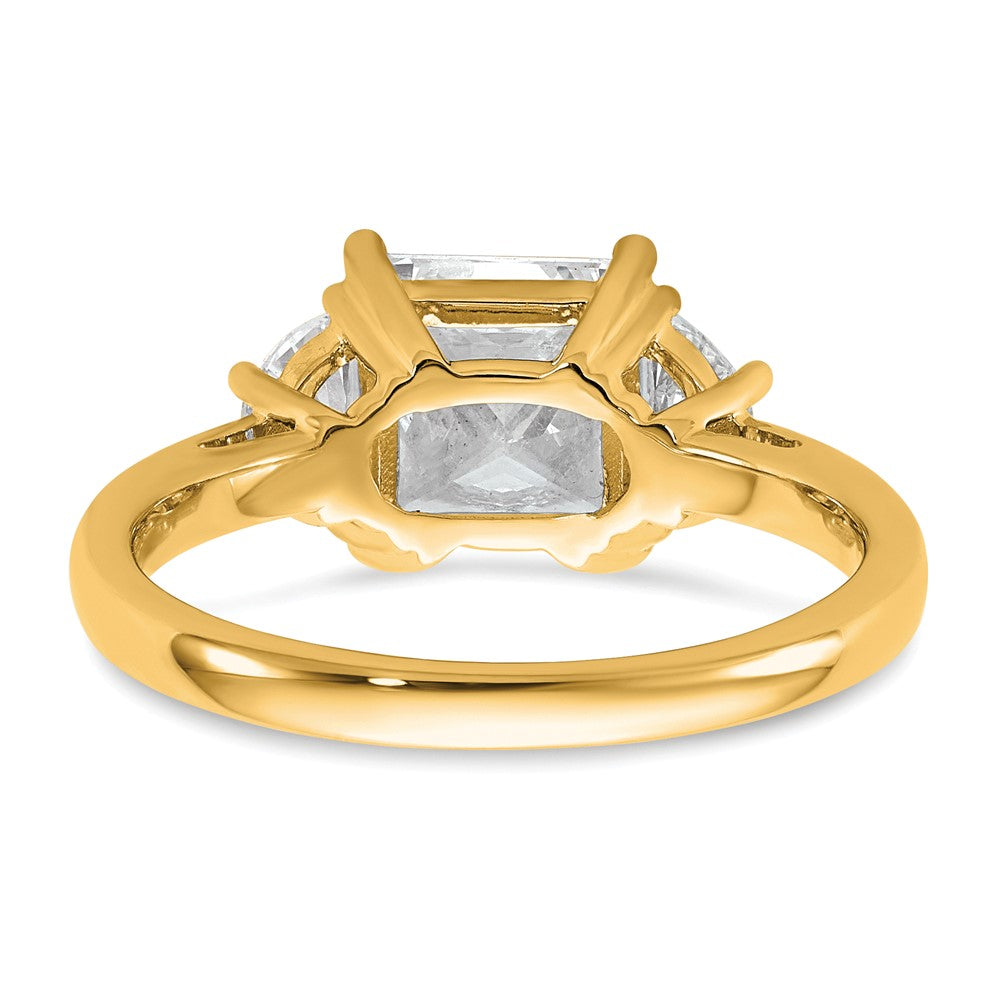 14K Yellow Gold 2 1/2 carat Certified Lab Grown Diamond VS/SI+ G+ Princess and Half Moon Complete Three Stone Engagement Ring