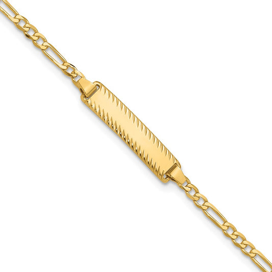 14K Yellow Gold Polished Solid Chain/Solid Plate Figaro Link Diamond-cut 20x5mm Plate 8 Inch ID Bracelet