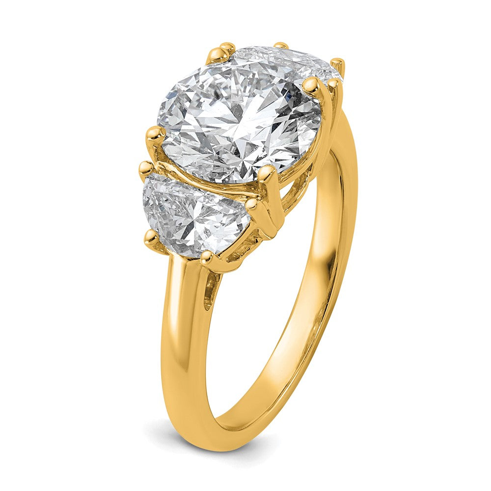 14K Yellow Gold 4 carat Certified Lab Grown Diamond VS+F+ Round Complete Three Stone Engagement Ring
