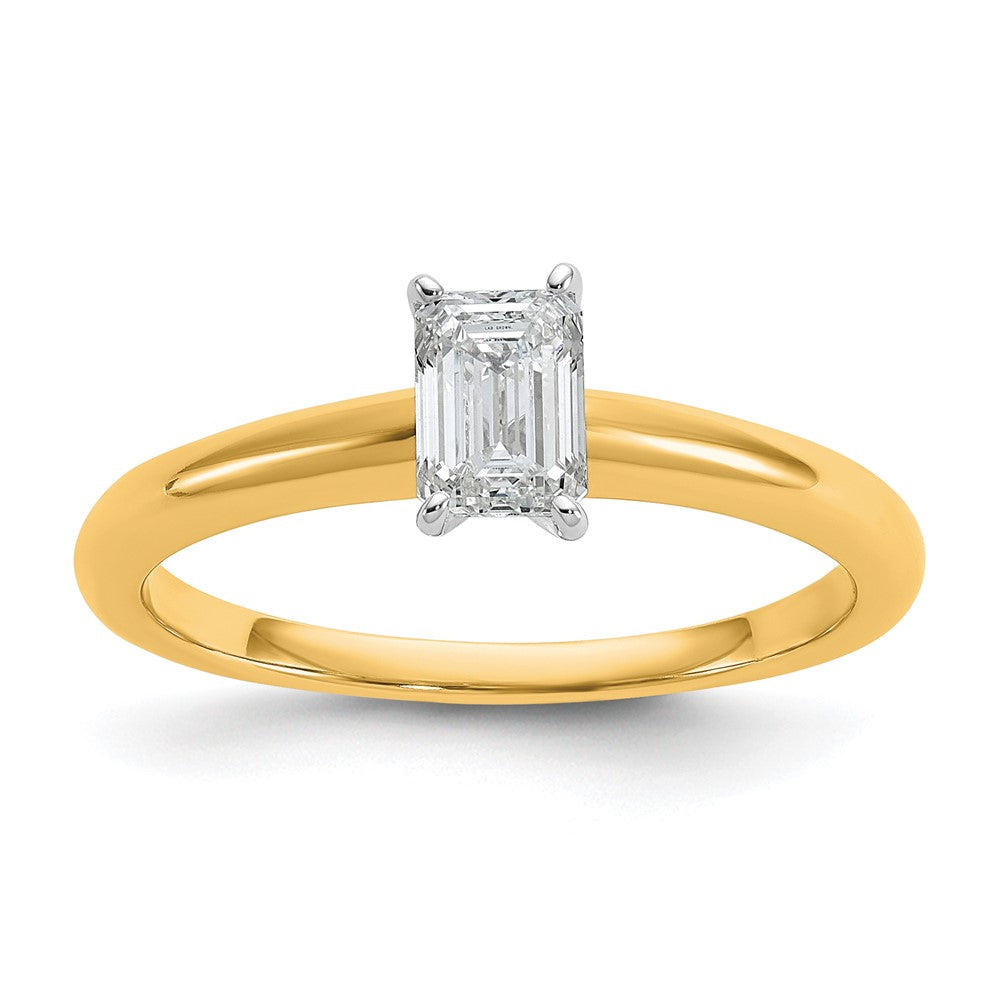 14K Two-Tone Gold Two-tone 1/2 carat Lab Grown Diamond VS+ F+ Emerald Solitaire Complete Engagement Ring