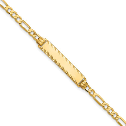 14K Yellow Gold Polished Solid Chain/Solid Plate Flat Figaro Link Diamond-cut 29x6.5mm Plate 8 Inch ID Bracelet