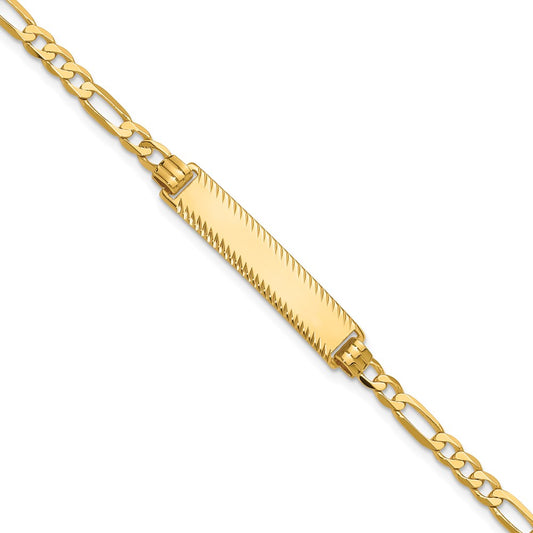 14K Yellow Gold Polished Solid Chain/Solid Plate Flat Figaro Link Diamond-cut 29x6.5mm Plate 8 Inch ID Bracelet
