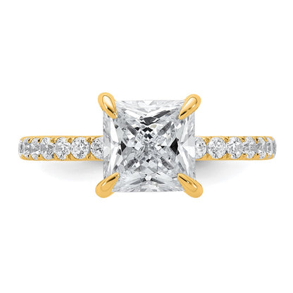 14K Yellow Gold 2 1/2 carat Certified Lab Grown Diamond VS+ F+ Princess Complete Solitaire with Flair Engagement Ring