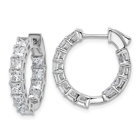14K White Gold 4 carat Lab Grown Diamond VS+ F+ Princess Complete In and Out Hoop Earrings