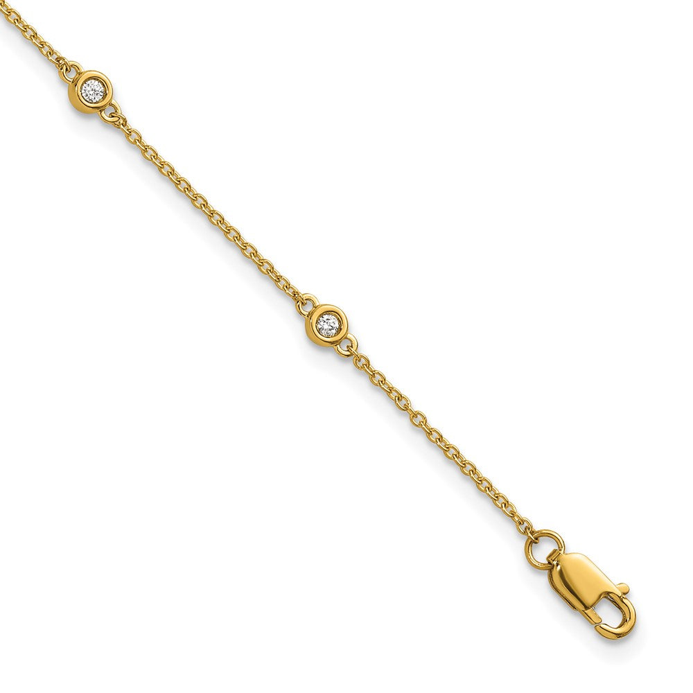 14K Yellow Gold Complete 1/10 carat Bezel-set Diamond and Cable Chain 6-Station 7 Inch Bracelet