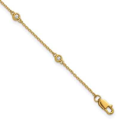 14K Yellow Gold Complete 1/10 carat Bezel-set Diamond and Cable Chain 6-Station 7 Inch Bracelet