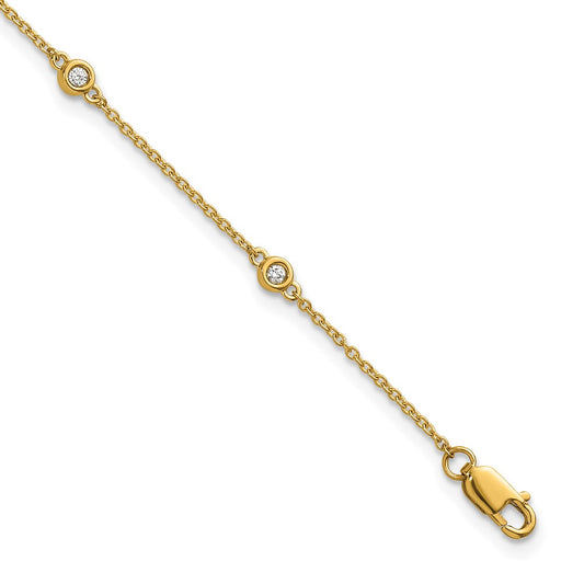 14K Yellow Gold Complete 1/10 carat Bezel-set Diamond and Cable Chain 6-Station 7 Inch Bracelet