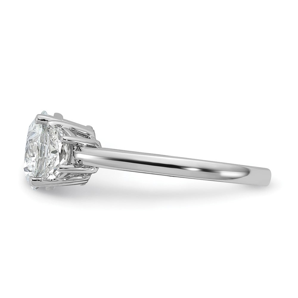 14K White Gold 1/2 carat Lab Grown Diamond VS/SI+ G+ 2 carat Center Round Semi Mount Three Stone Engagement Ring