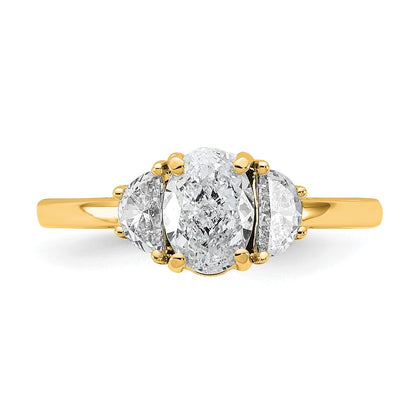 14K Yellow Gold 1 3/8 carat Certified Lab Grown Diamond VS/SI+ G+ Complete Oval and Half Moon Three Stone Engagement Ring