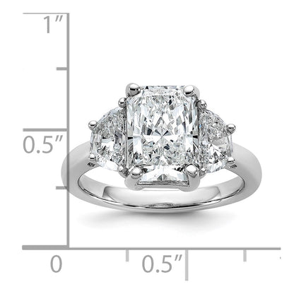 14K White Gold 4 carat Certified Lab Grown Diamond VS/SI+ G+ Radiant and Half Moon Complete Three Stone Engagement Ring