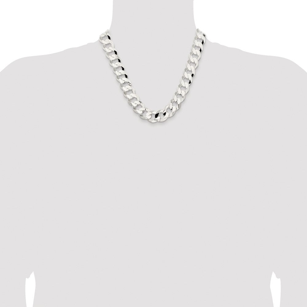 Sterling Silver Rhodium-plated 15.75mm Concave Beveled Curb 20 Inch Chain