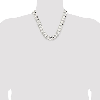 Sterling Silver Rhodium-plated 15.75mm Concave Beveled Curb 20 Inch Chain