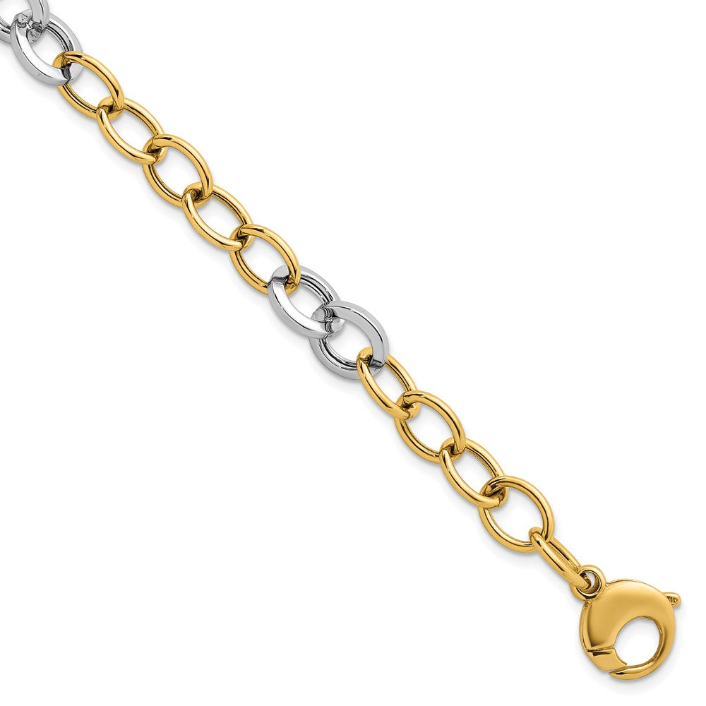 14K Two-Tone Gold Two-tone Polished 9.75mm Fancy Circle Cable Chain 7.5 Inch Bracelet
