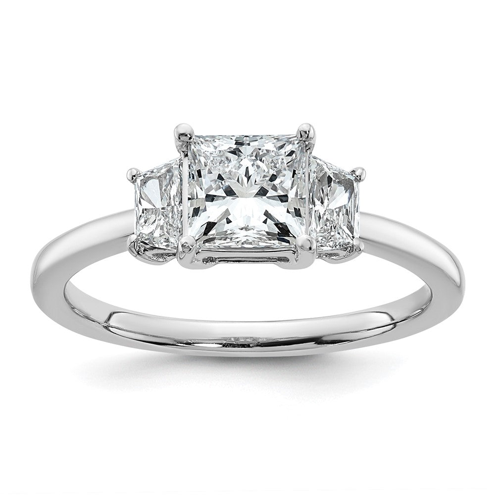 14K White Gold 3/8 carat Lab Grown Diamond VS+ F+ Trapezoid 1 carat Princess Center Semi Mount Three Stone Engagement Ring
