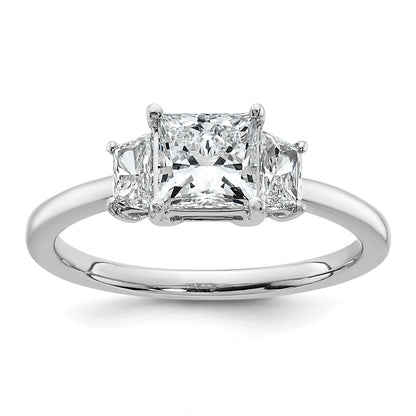 14K White Gold 3/8 carat Lab Grown Diamond VS+ F+ Trapezoid 1 carat Princess Center Semi Mount Three Stone Engagement Ring