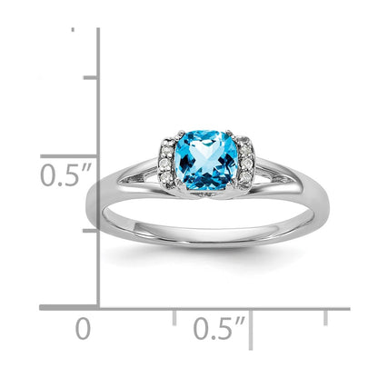 14K White Gold Polished Diamond and Blue Topaz Fashion Ring