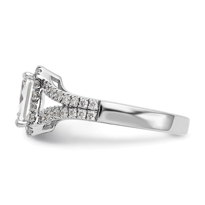 14K White Gold Halo Plus (Holds 1 carat (7.7x5.8mm) Emerald-cut Center) 1/2 carat Diamond Semi-Mount Engagement Ring