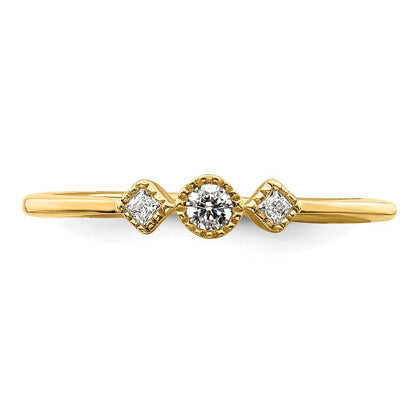 14K Yellow Gold Beaded Edge Petite 3-Stone 1/10 carat Round/Princess Diamond Complete Promise/Engagement Ring