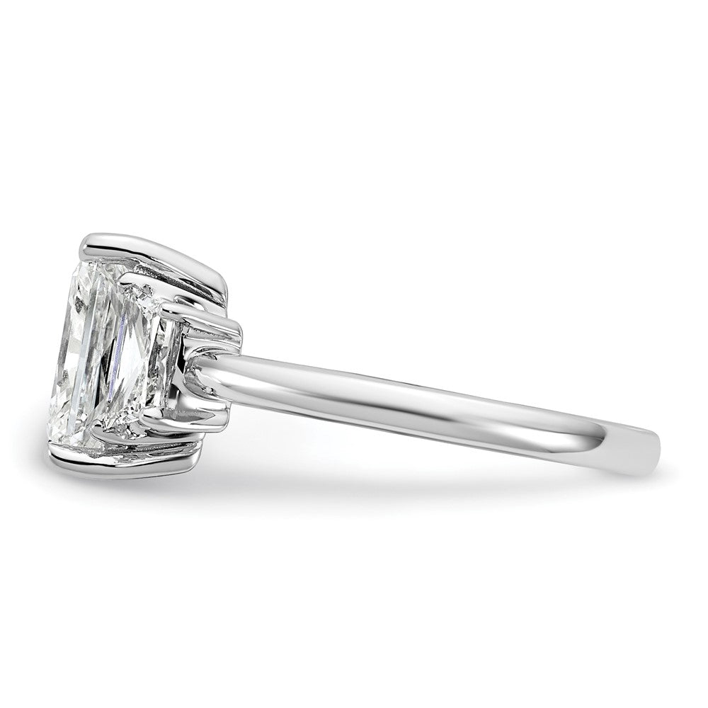 14K White Gold 2 3/4 carat Lab Grown Diamond VS+ F+ Radiant and Trapezoid Complete Three Stone Engagement Ring