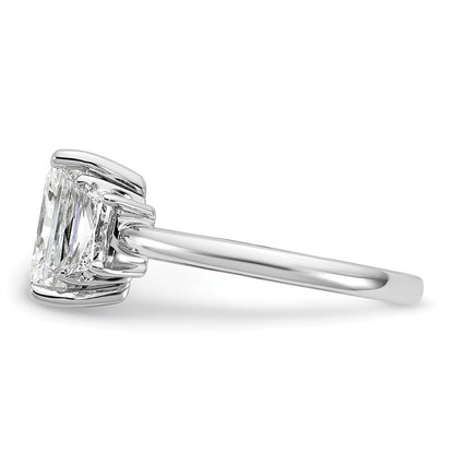 14K White Gold 2 3/4 carat Lab Grown Diamond VS+ F+ Radiant and Trapezoid Complete Three Stone Engagement Ring