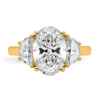 14K Yellow Gold 1 carat Lab Grown Diamond VS+ F+ Half Moon and 3 carat Oval Center Semi Mount Three Stone Engagement Ring