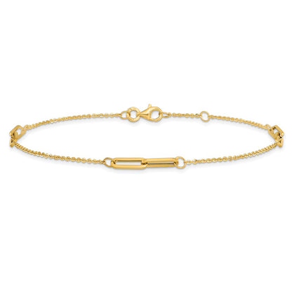 14K Yellow Gold Paperclip Link 3-Station 9 Inch Plus 0.5 Inch Extender - Total 9.5 Inch Anklet