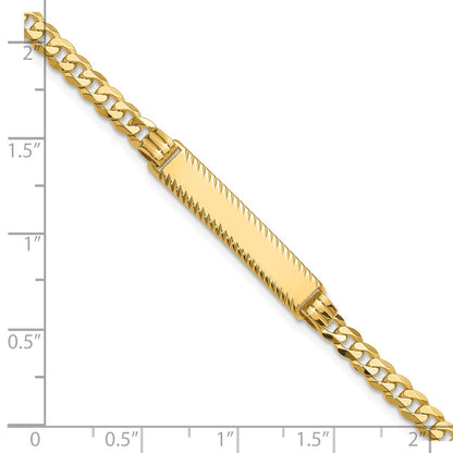 14K Yellow Gold Polished Solid Chain/Solid Plate Flat Curb Link Diamond-cut 27x5.5mm Plate 8 Inch ID Bracelet