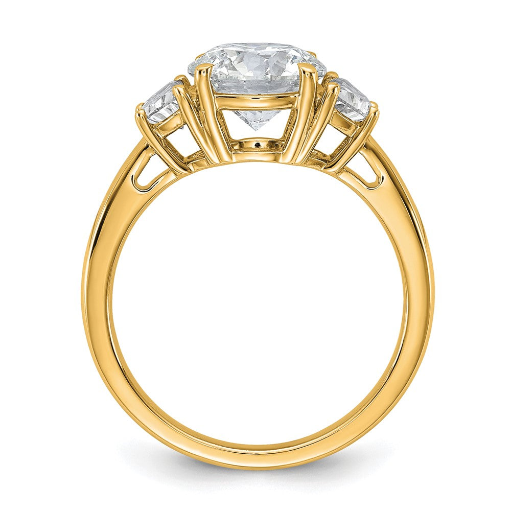 14K Yellow Gold 1/2 carat Lab Grown Diamond VS/SI+ G+ 2 carat Center Round Semi Mount Three Stone Engagement Ring