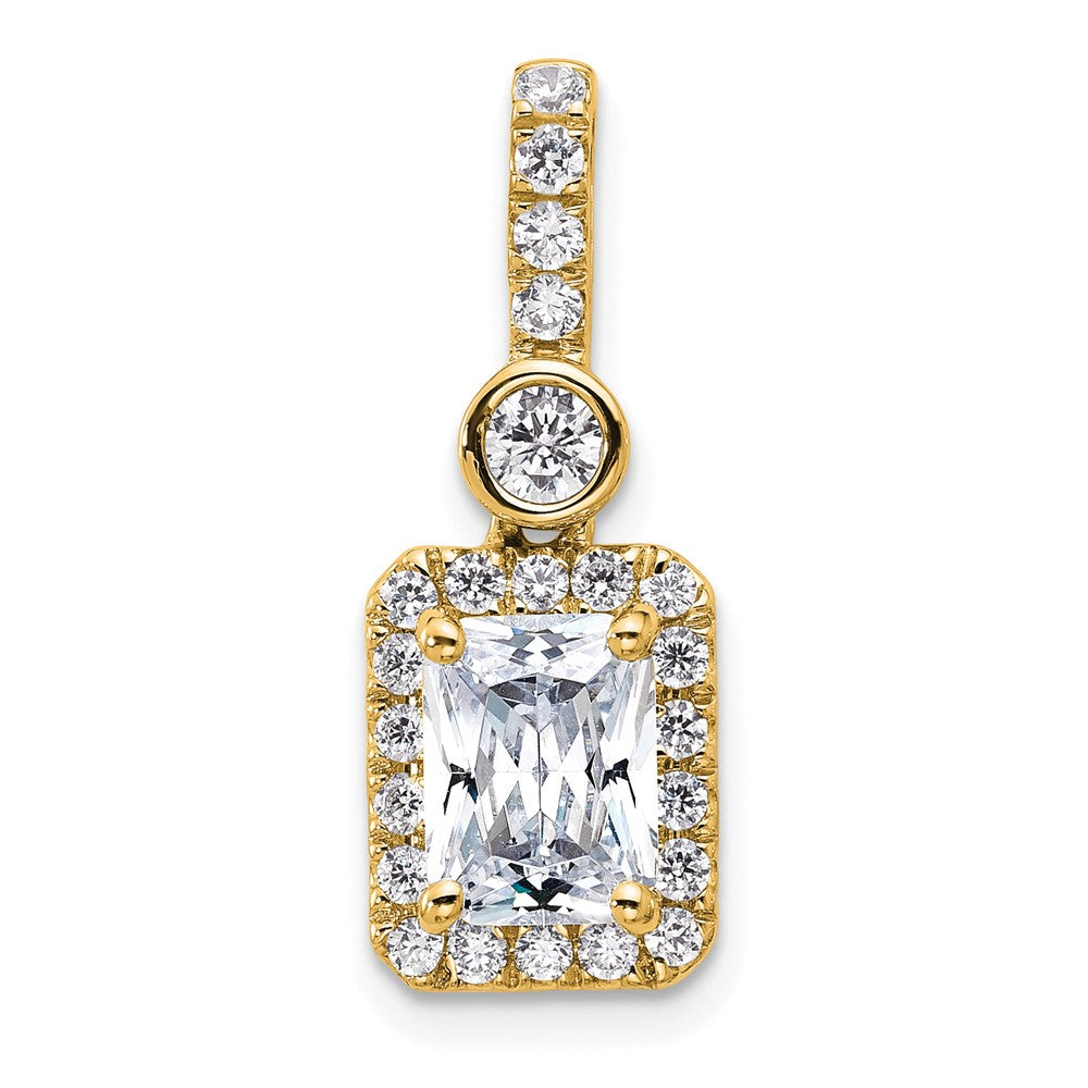 14K Yellow Gold 2 carat Lab Grown Diamond VS/SI+ G+ Radiant Complete Halo Pendant
