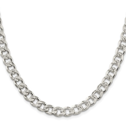 Sterling Silver Rhodium-plated 8.3mm Pav‚ Curb 24 Inch Chain