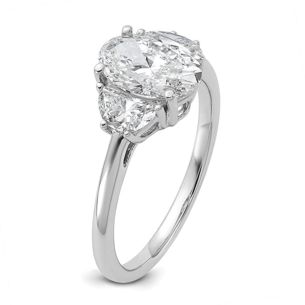 14K White Gold 2 carat Certified Lab Grown Diamond VS+ F+ Complete Oval and Half Moon Three Stone Engagement Ring
