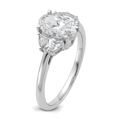 14K White Gold 2 carat Certified Lab Grown Diamond VS+ F+ Complete Oval and Half Moon Three Stone Engagement Ring