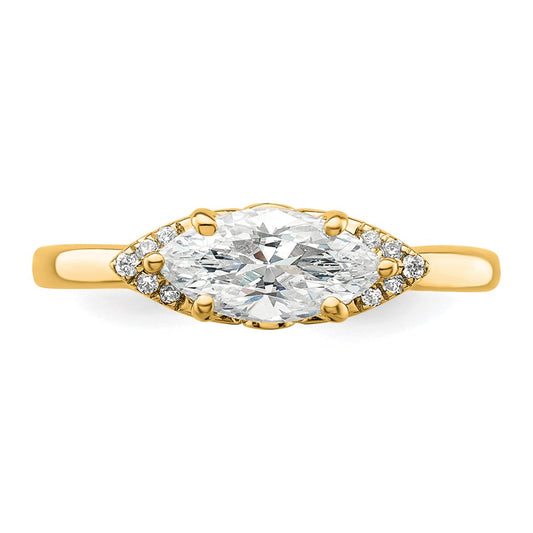 14K Yellow Gold 1/20 carat Lab Grown Diamond VS/SI+ G+ 1 carat Center East-West Marquise Semi Mount Engagement Ring