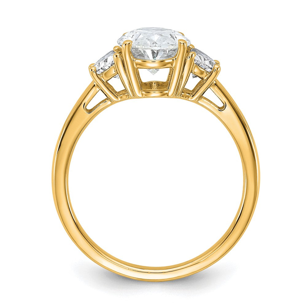 14K Yellow Gold 2 1/2 carat Certified Lab Grown Diamond VS+ F+ Complete Oval and Half Moon Three Stone Engagement Ring