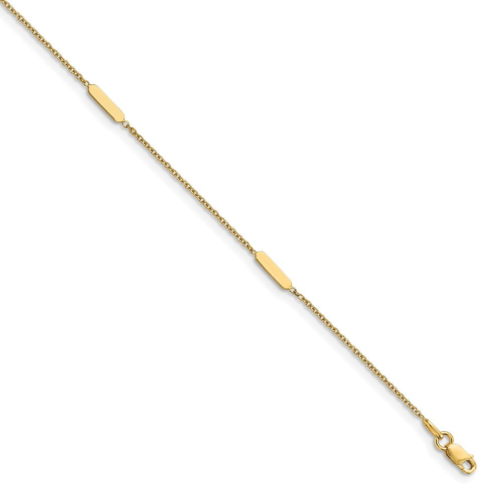 14K Yellow Gold Bar 4-Station 10 Inch Plus 1 Inch Extender - Total 11 Inch Anklet