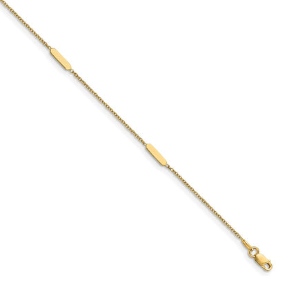 14K Yellow Gold Bar 4-Station 10 Inch Plus 1 Inch Extender - Total 11 Inch Anklet