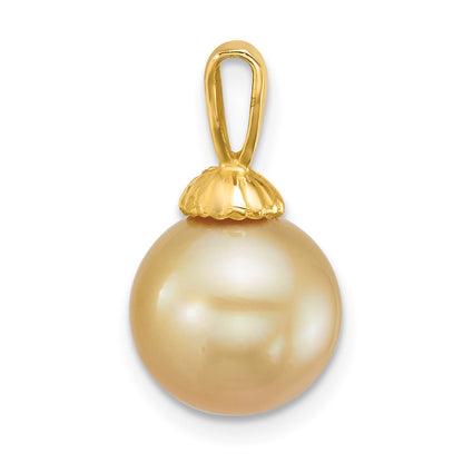 14K Yellow Gold Polished 10-11mm Round Golden South Sea Saltwater Cultured Pearl Pendant