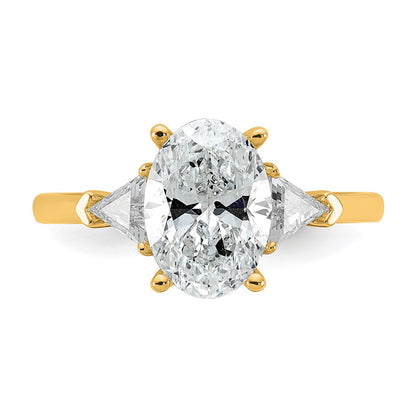 14K Yellow Gold 2 1/2 carat Certified Lab Grown Diamond VS/SI+ G+ Complete Oval and Trillion Three Stone Engagement Ring
