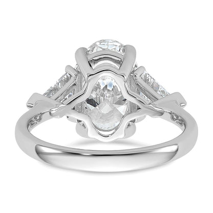 14K White Gold 1 1/8 carat Lab Grown Diamond VS/SI+ G+ Trillion and 3 carat Oval Center Semi Mount Three Stone Engagement Ring