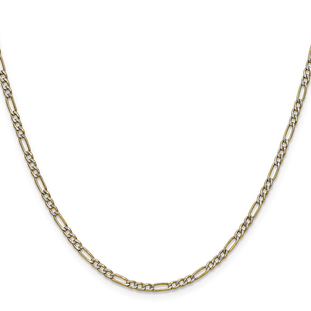 14K Yellow Gold 2.3mm Semi-solid with Rhodium Pav‚ Figaro Chain Necklace