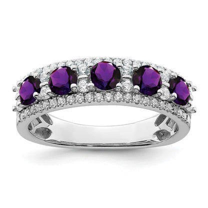 14K Yellow Gold Polished Amethyst and Diamond Ring