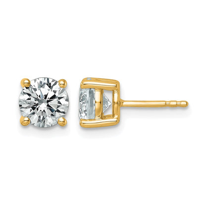 14K Yellow Gold 2 1/2 carat Certified Lab Grown Diamond VS+ F+ Round Complete Four Prong Lightweight Stud Earrings